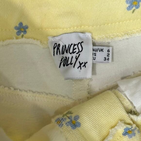 Princess Polly Butter Yellow Blue Ivy Floral High Waist Stretch Jeans Pants Sz S - Picture 9 of 11